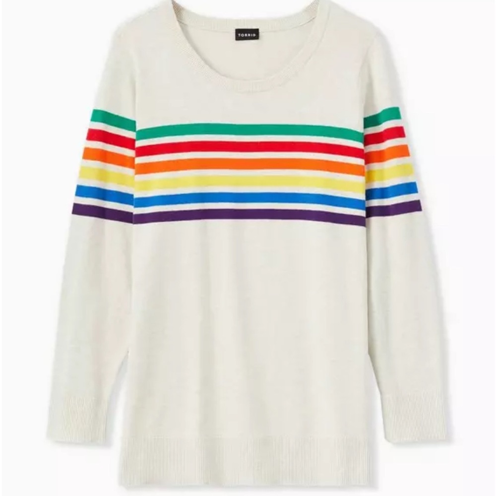 Torrid Celebrate Love Oatmeal Rainbow Stripe Pullover Sweater 4/4X/26